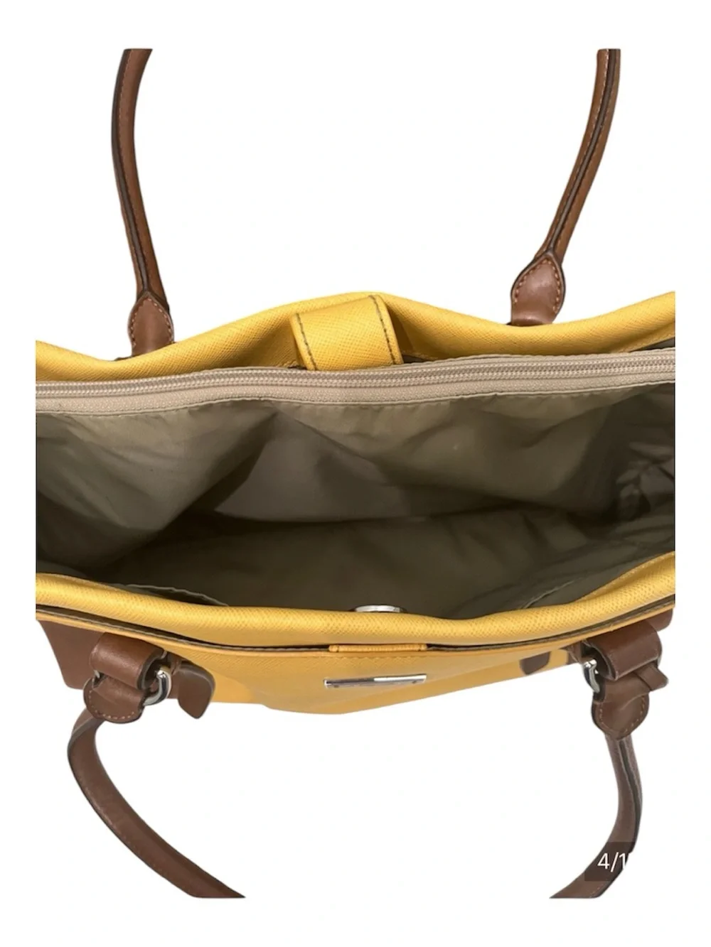 Tumi Yellow Tote with Tan Leather Pull and Silver Hardware